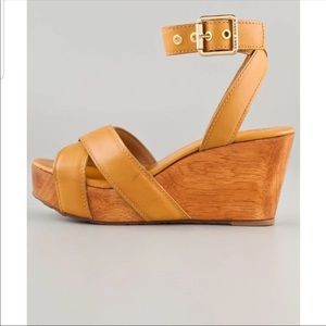 TORY BURCH Almita Wedge Sandal Tan Leather 7.5